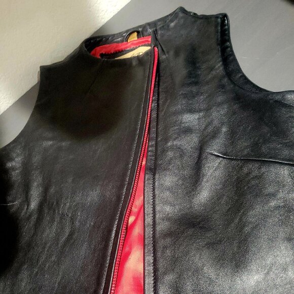 Black Leather Vest Red Zipper & Lining - Picture 6 of 10